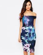 Jessica Wright Lora Floral Print Off Shoulder Pencil Dress - Navy Floral