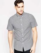 Farah Shirt With Gingham Check Slim Fit Short Sleeves - Navy