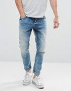 Only & Sons Slim Jeans With Open Knee Rip - Blue