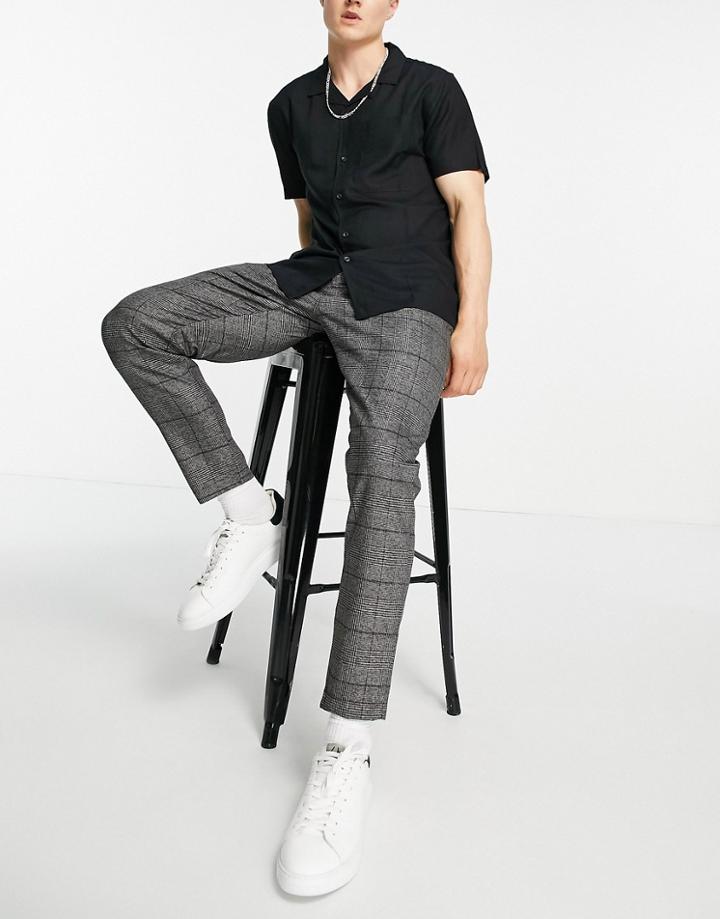 Bolongaro Trevor Check Tapered Fit Cropped Pants With Elastic Waist-grey