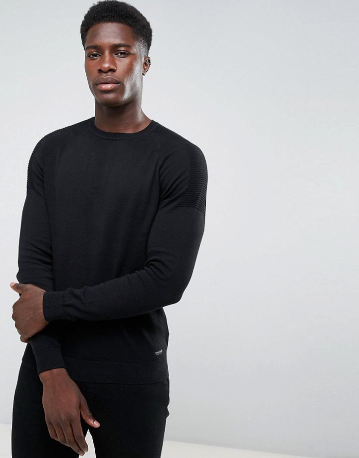 Threadbare Textured Shoulder Knit Sweater - Black