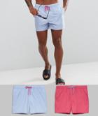 Asos Swim Shorts In Pink & Blue Short Length 2 Pack Save - Multi