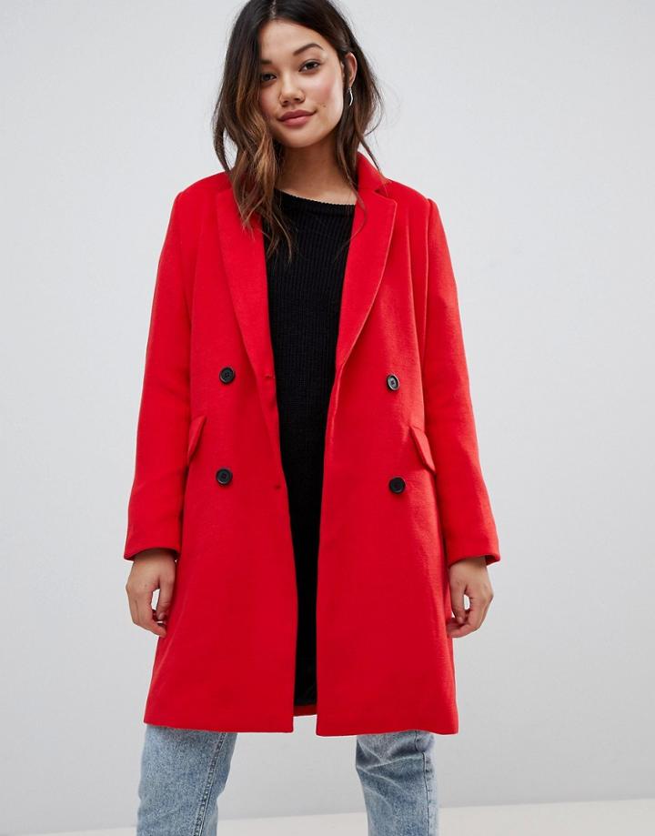 Brave Soul Glenda Double Breasted Coat - Red
