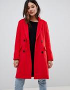 Brave Soul Glenda Double Breasted Coat - Red