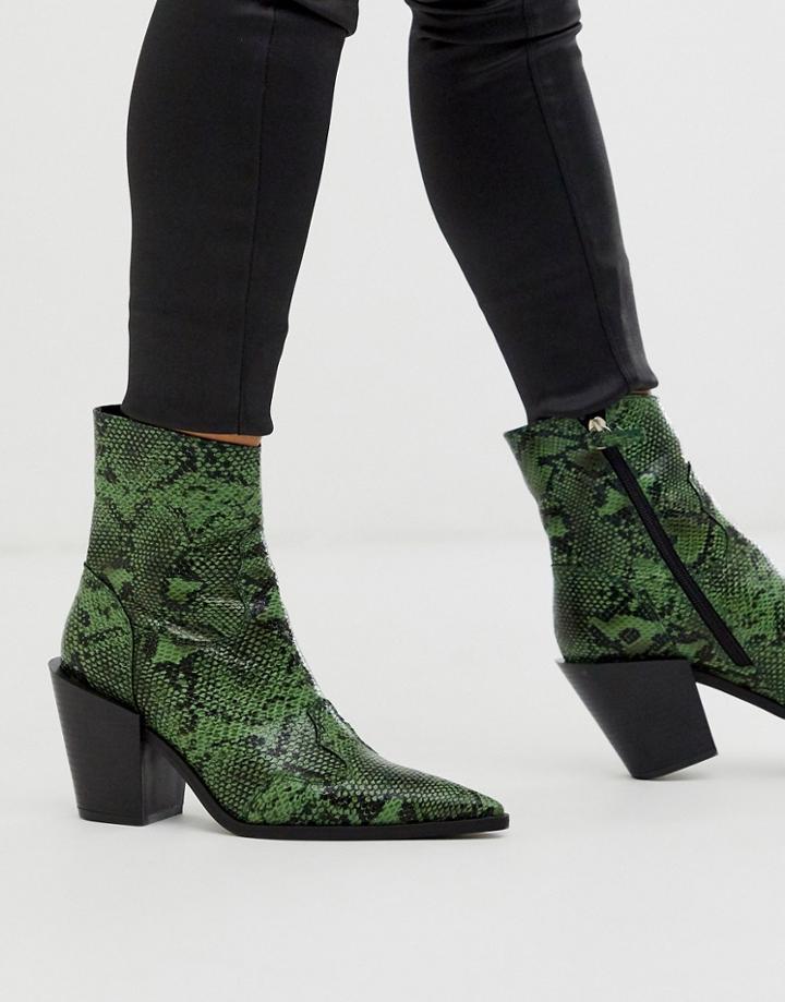 Truffle Collection Pointed Western Boot In Green Snake