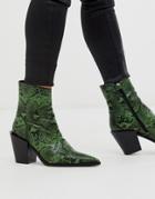 Truffle Collection Pointed Western Boot In Green Snake