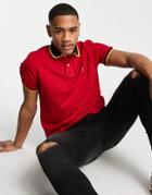 Polo Ralph Lauren Gold Icon Tipped Pique Polo Custom Fit In Red