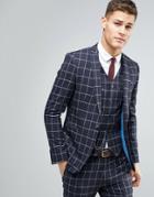 Asos Wedding Skinny Suit Jacket In Navy And White Windowpane Check - Navy