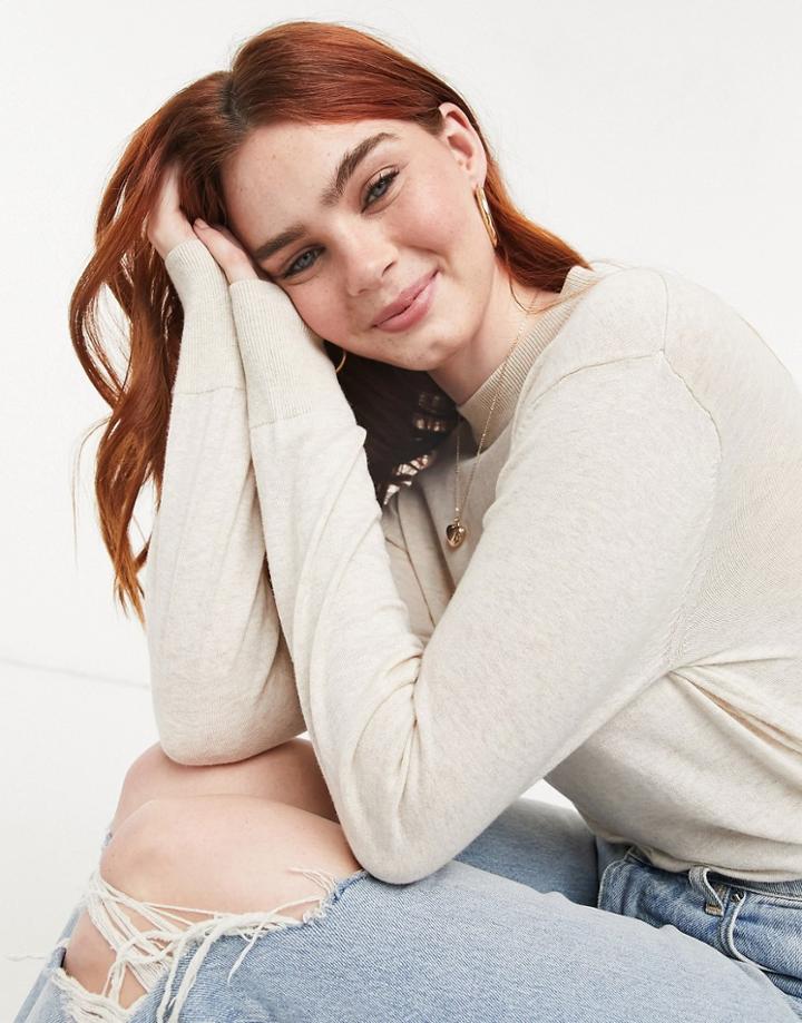 Monki Ambidextra Cotton Knit Sweater In Beige-neutral