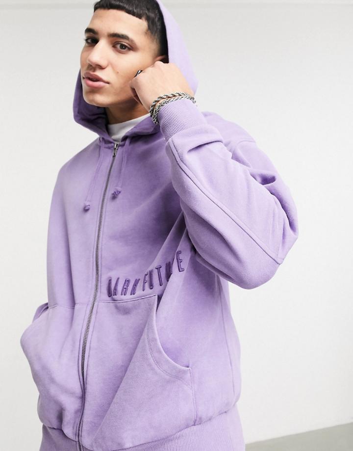 Asos Dark Future Oversized Zip Up Hoodie In Purple Wash - Part Of A Set