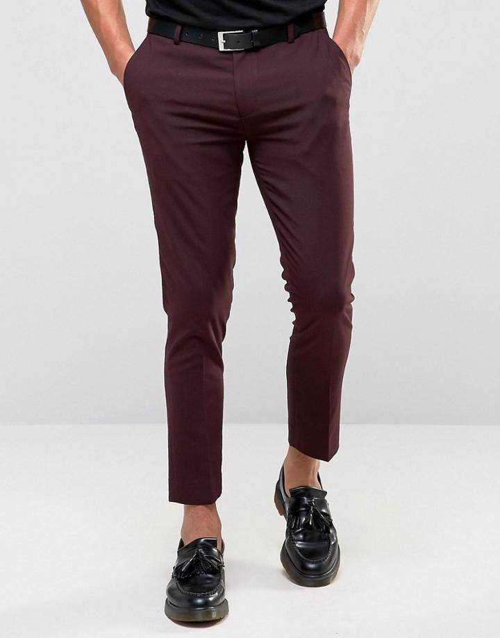 Asos Super Skinny Cropped Pant In Burgundy - Purple