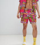The Simpsons X Asos Design Swim Shorts With Logo Print - Pink