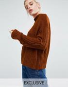 Monki High Neck Ribbed Sweater - Brown