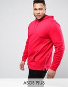 Asos Plus Hoodie With Side Zips In Red - Red