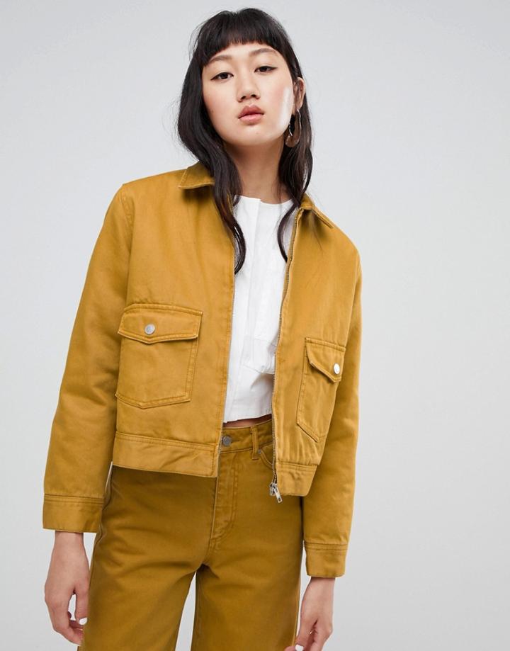 Weekday Zip Detail Denim Jacket Two-piece - Yellow