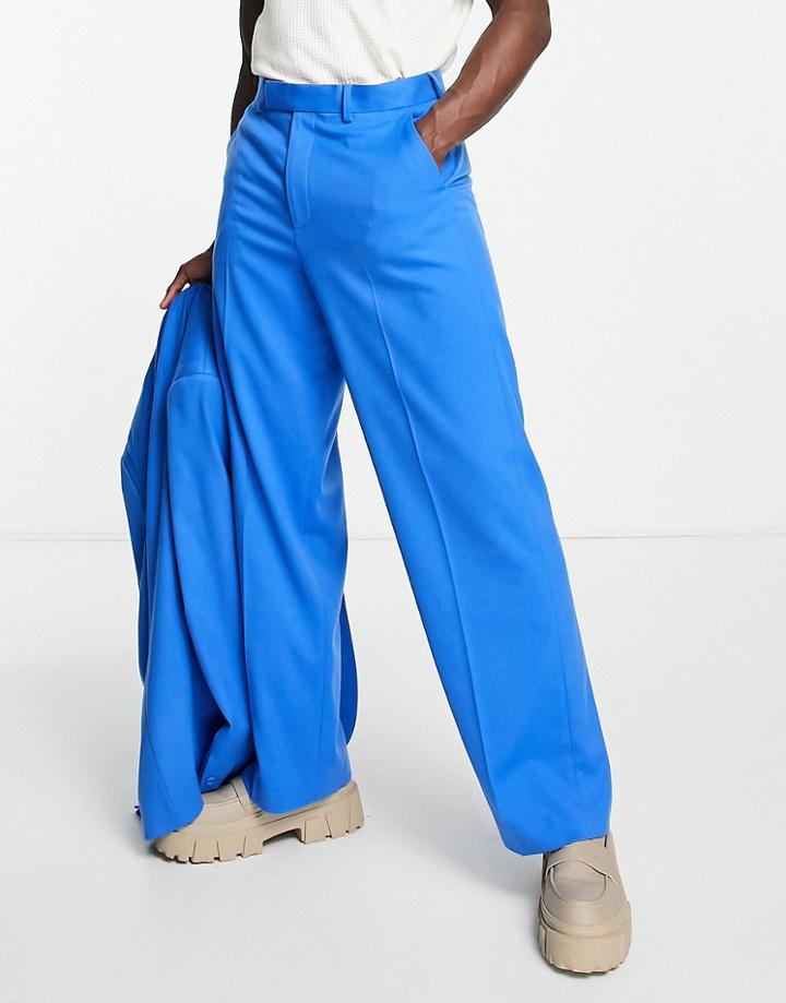 Asos Design Wide Leg Suit Pants In Bright Blue