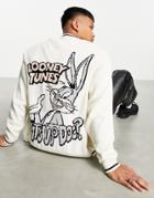 Asos Design Knitted Oversized Cardigan With Bugs Bunny Back Placement In Stone-neutral