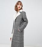 Stradivarius Contrast Shearling Long Line Coat In Check Print