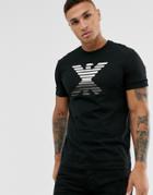 Emporio Armani Rubberised Double Eagle Logo T-shirt In Black