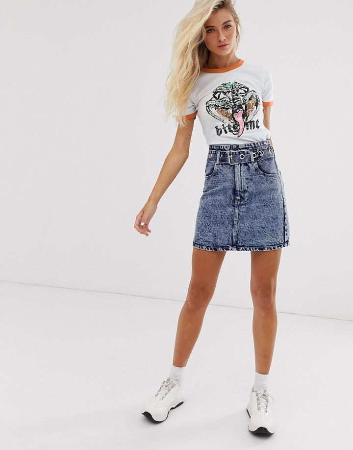 Sacred Hawk Cropped Ringer T-shirt With Bite Me Graphics - White