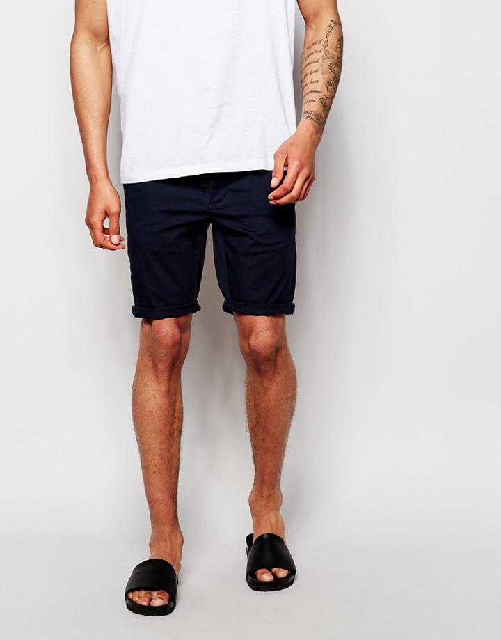 Asos Chino Shorts In Super Skinny Fit - Navy
