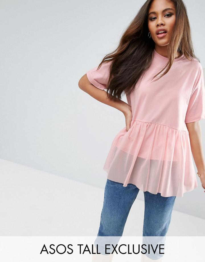 Asos Tall Tulle Oversized T-shirt - Pink