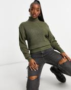 Brave Soul High Neck Fisherman Knit Sweater-green