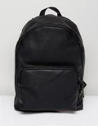 Asos Backpack In Black Faux Leather With Internal Laptop Pouch - Black
