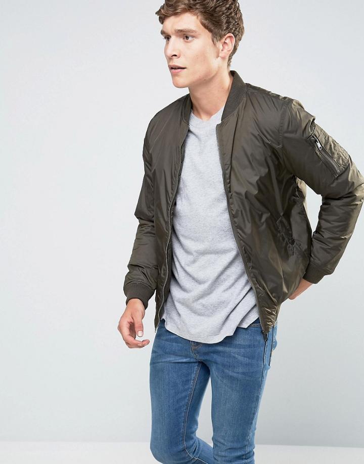 Threadbare Nylon Bomber Jacket - Green