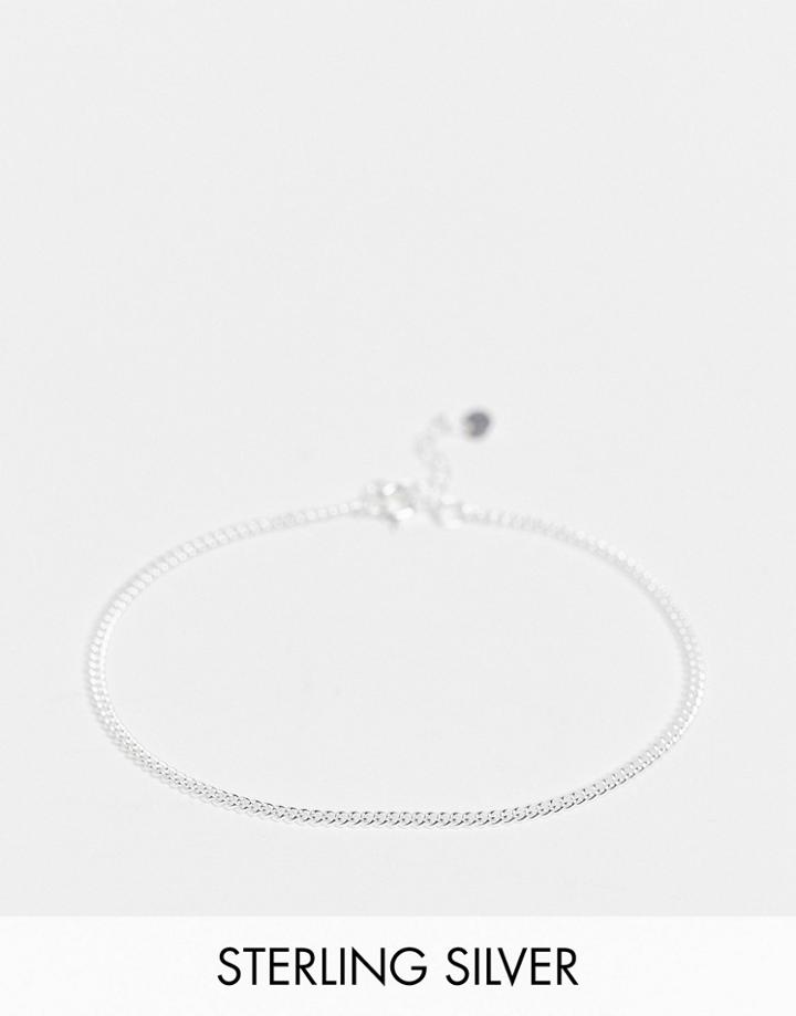 Asos Design Sterling Silver Skinny Chain Bracelet With Curb Links In Silver