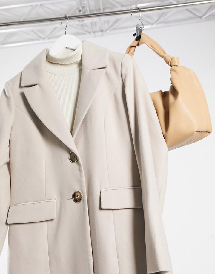 River Island Single Breasted Slim Longline Tailored Coat In Beige-neutral