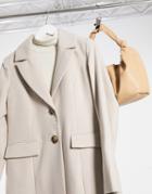 River Island Single Breasted Slim Longline Tailored Coat In Beige-neutral