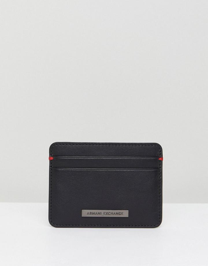 Armani Exchange Leather Credit Card Holder In Black - Black