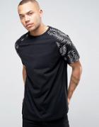 Asos Longline T-shirt With Floral Print Raglan Sleeve - Black