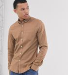 Asos Design Tall Slim Fit Oxford Shirt In Dark Tan