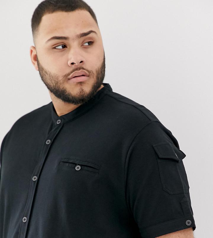 Duke King Size Grandad Collar Shirt In Pique - Black