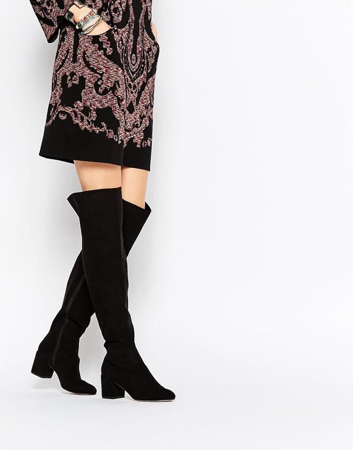 Asos Kommotion Over The Knee Boots - Black Micro