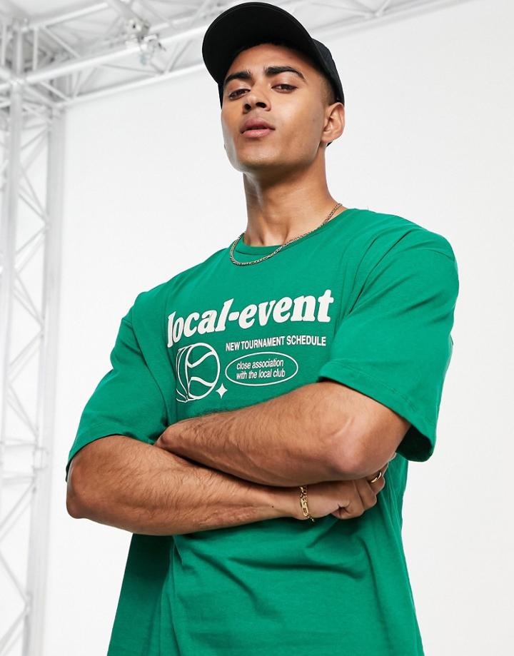 Jack & Jones Originals Oversized T-shirt With Tennis Back Print In Green