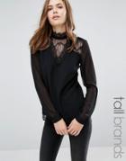 Vero Moda Tall Lace Insert Blouse - Black