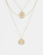 Asos Design Multirow Necklace With Vintage Style Icon Pendants And Fine Chains In Gold - Gold
