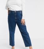 Asos Design Curve High Rise Stretch 'slim' Straight Leg Jeans In Mid Vintage Wash-blue