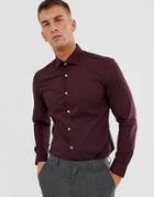 Moss London Long Sleeve Skinny Shirt In Stretch-red