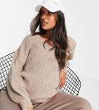 Asos Design Maternity V Neck Fluffy Sweater In Camel-neutral