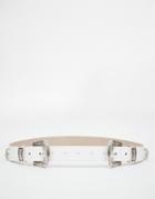 Asos Leather Double Buckle Western Tip Waist And Hip Belt - White