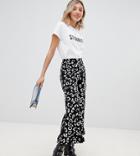Asos Design Petite Pants With Fluted Ruffle Hem In Mono Animal Print-multi