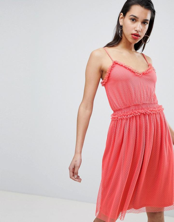 Vila Dobby Spot Tulle Dress - Pink