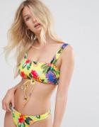 Asos Fuller Bust Sunshine Floral Print Deep Strap Crop Bikini Top Dd-g - Multi