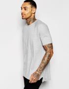 Asos Longline T-shirt With Cut And Sew Seaming And Angled Hem - Gray Marl