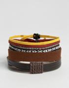 Asos Faux Leather And Woven Bracelet Pack In Brown - Brown