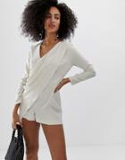River Island Wrap Romper In Gray